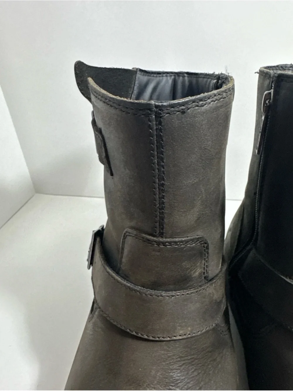 Harley-Davidson  Leather Buckle Ankle Boots Side Zipper